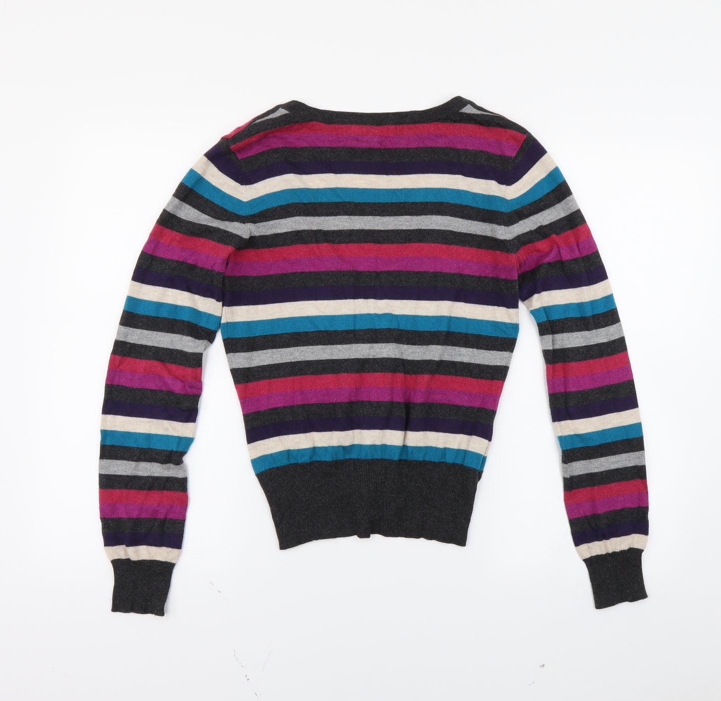 Laura Ashley Womens Grey Striped  Cardigan Jumper Size 12