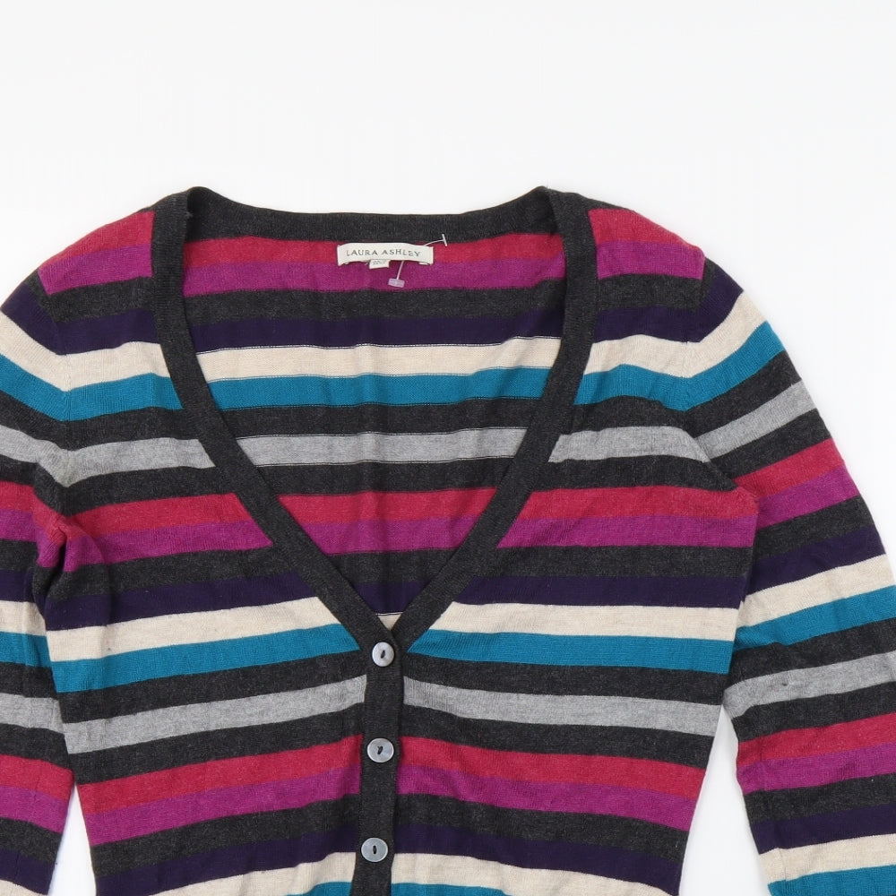 Laura Ashley Womens Grey Striped  Cardigan Jumper Size 12