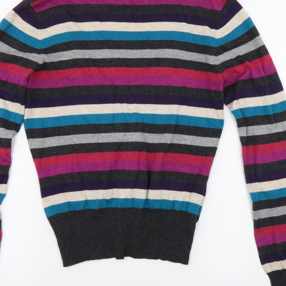 Laura Ashley Womens Grey Striped  Cardigan Jumper Size 12