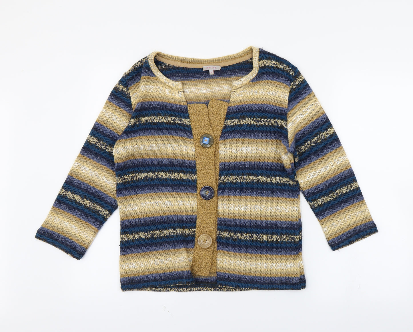 M&S Womens Blue Striped  Cardigan Jumper Size 16