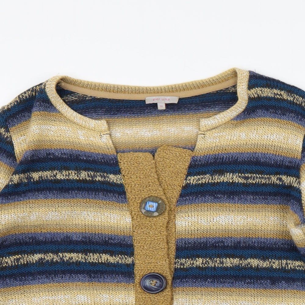 M&S Womens Blue Striped  Cardigan Jumper Size 16