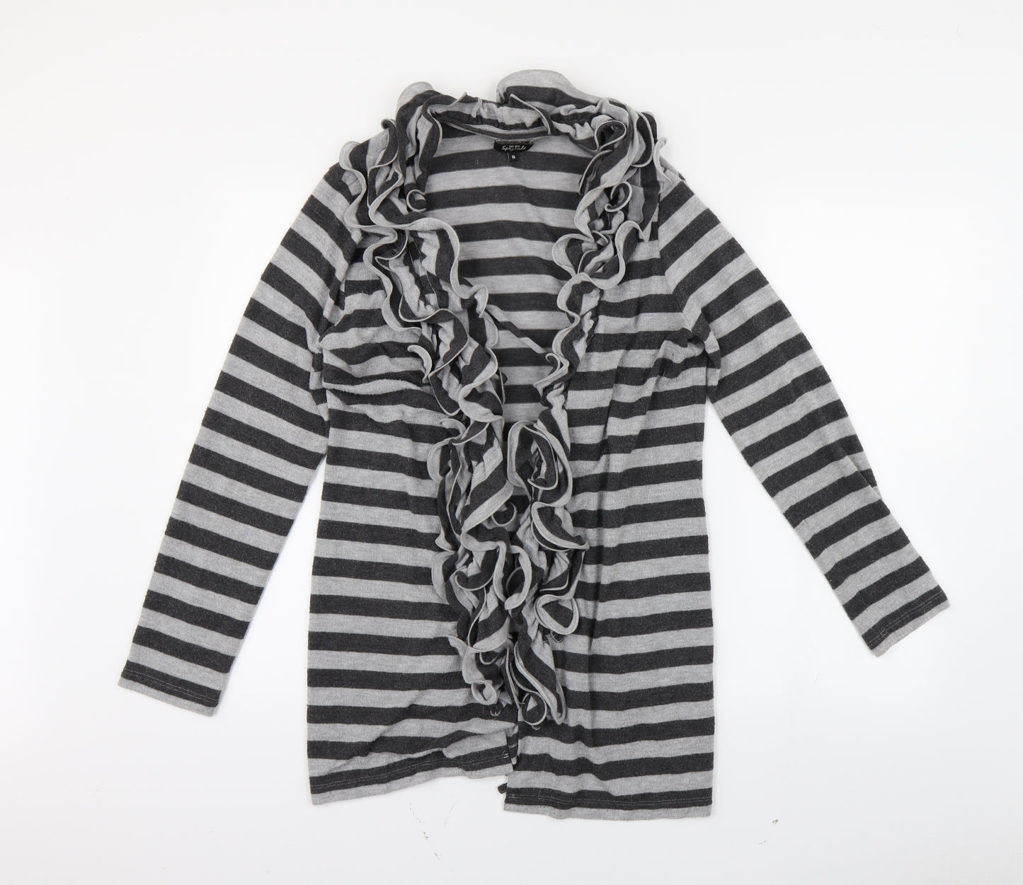 M&S Womens Grey Striped  Cardigan Jumper Size 14
