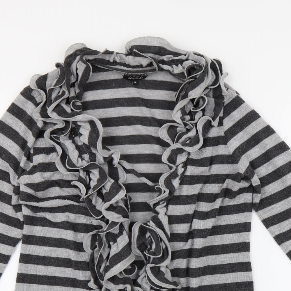 M&S Womens Grey Striped  Cardigan Jumper Size 14