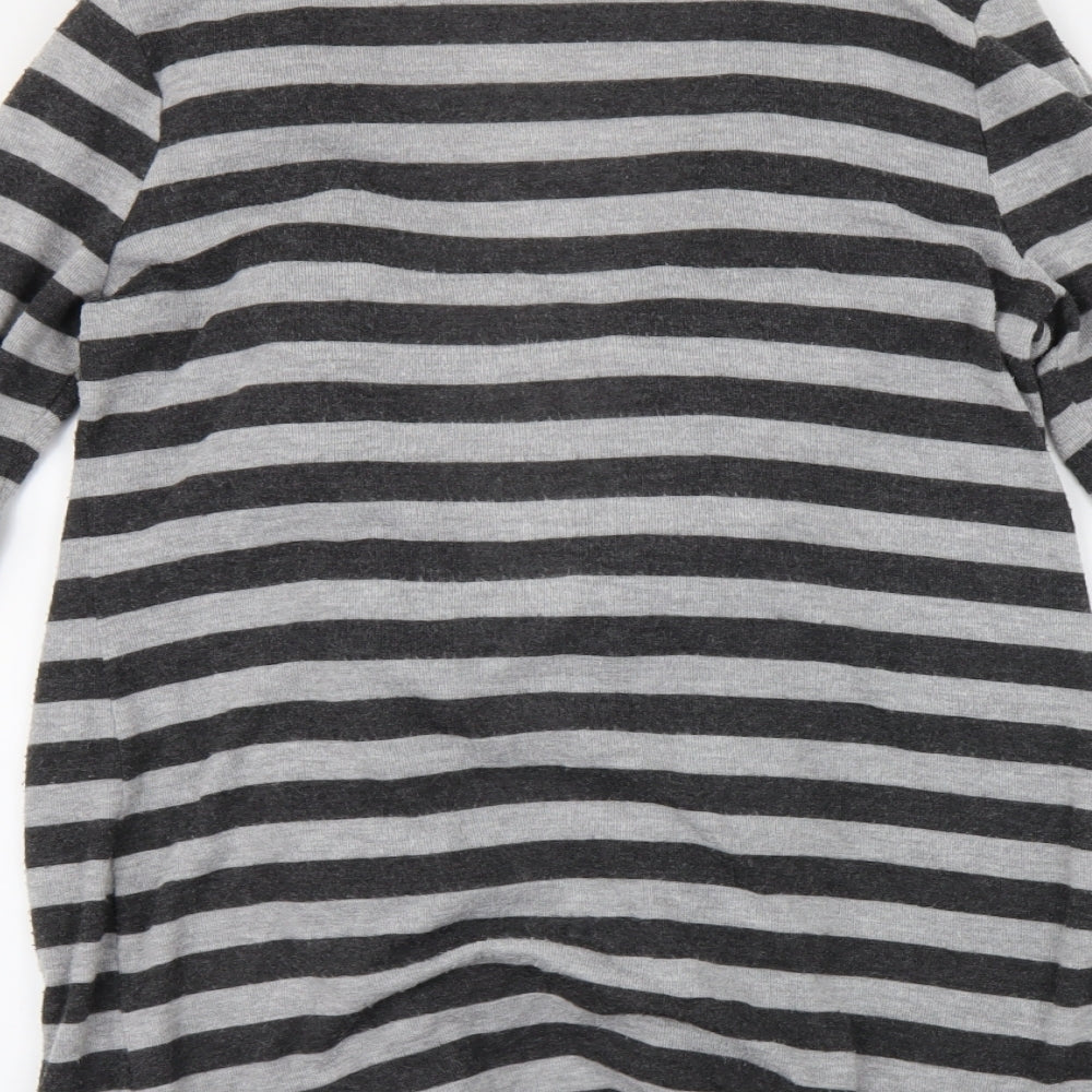 M&S Womens Grey Striped  Cardigan Jumper Size 14