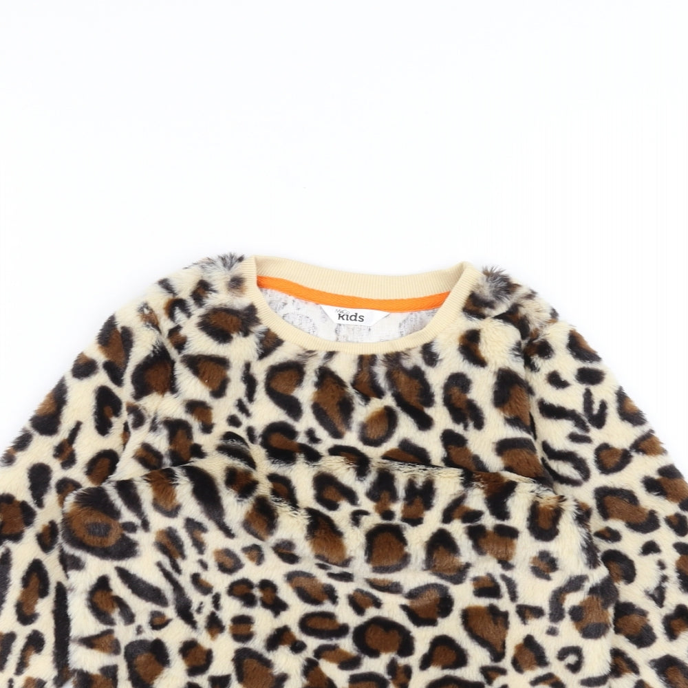 M&Co Girls White Animal Print  Pullover Jumper Size 5-6 Years