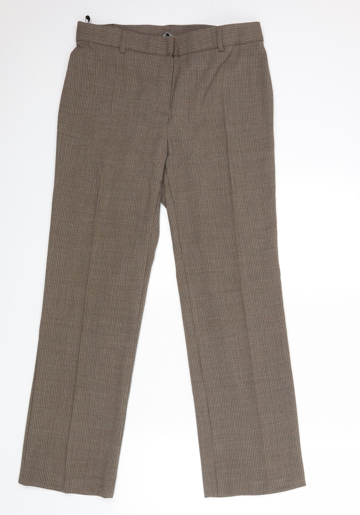 M&S Womens Brown Striped  Dress Pants Trousers Size 14 L28 in