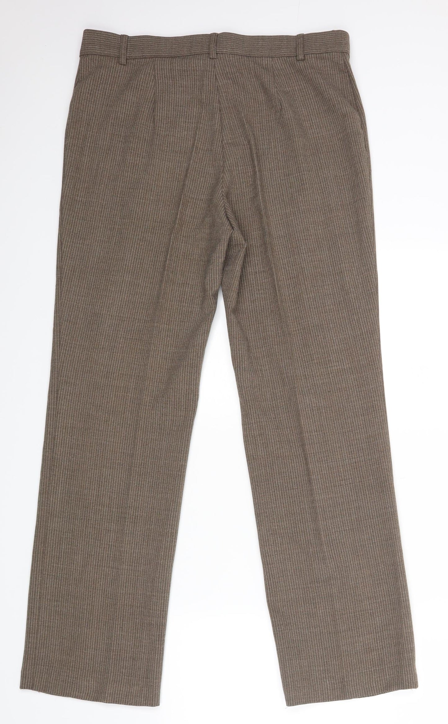 M&S Womens Brown Striped  Dress Pants Trousers Size 14 L28 in