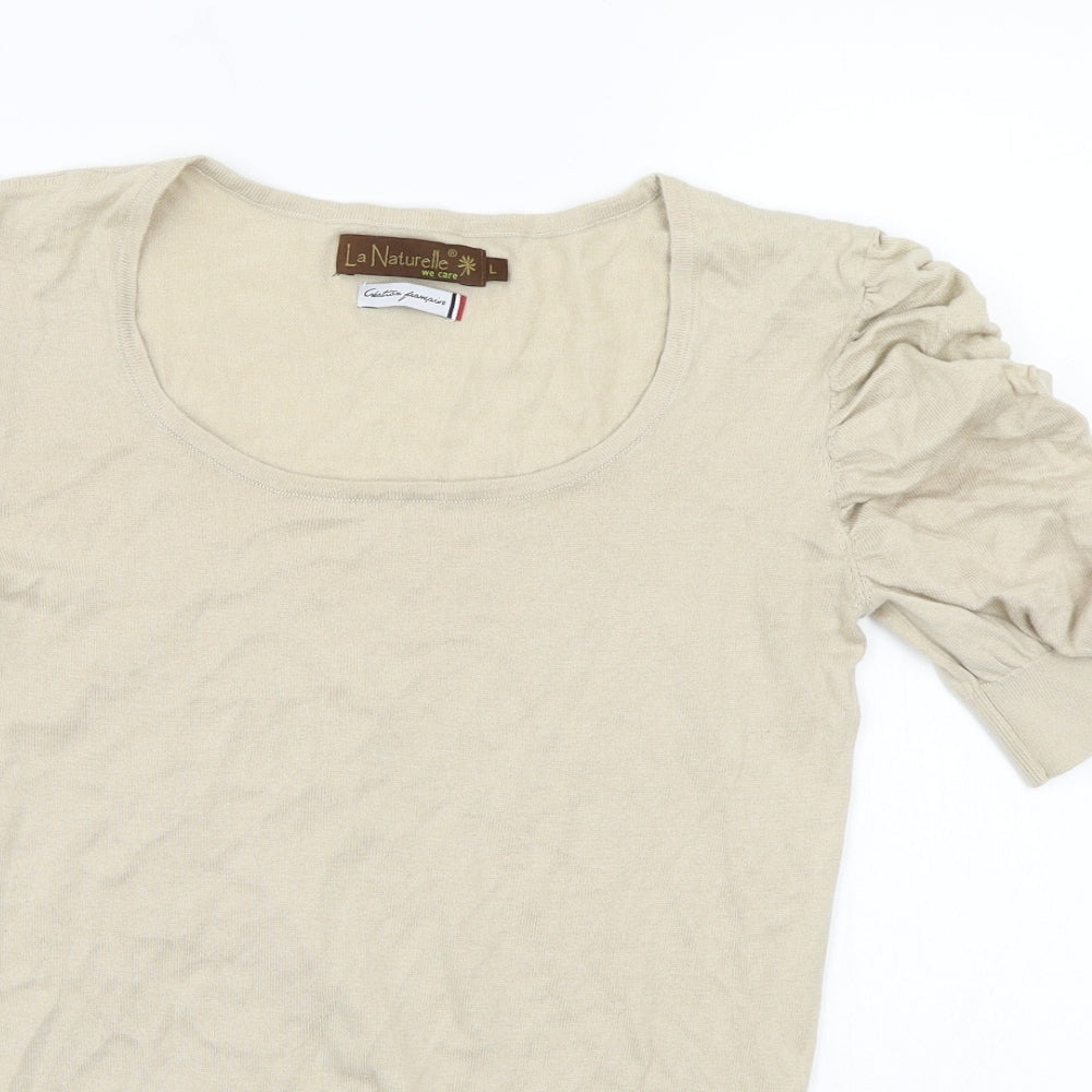 La Naturelle Womens Beige  Knit Pullover Jumper Size L