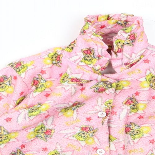 Preworn Girls Pink  Rayon Basic Button-Up Size 6 Years  - tinkerbell