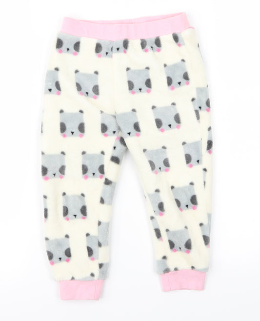 Front view of Mini Club girls’ white lounge pants, size 2, years - bear