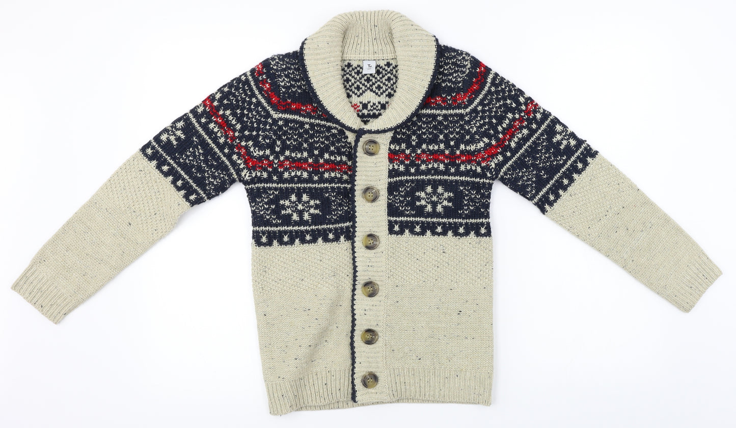 TU Boys Beige  Knit Cardigan Jumper Size 10 Years