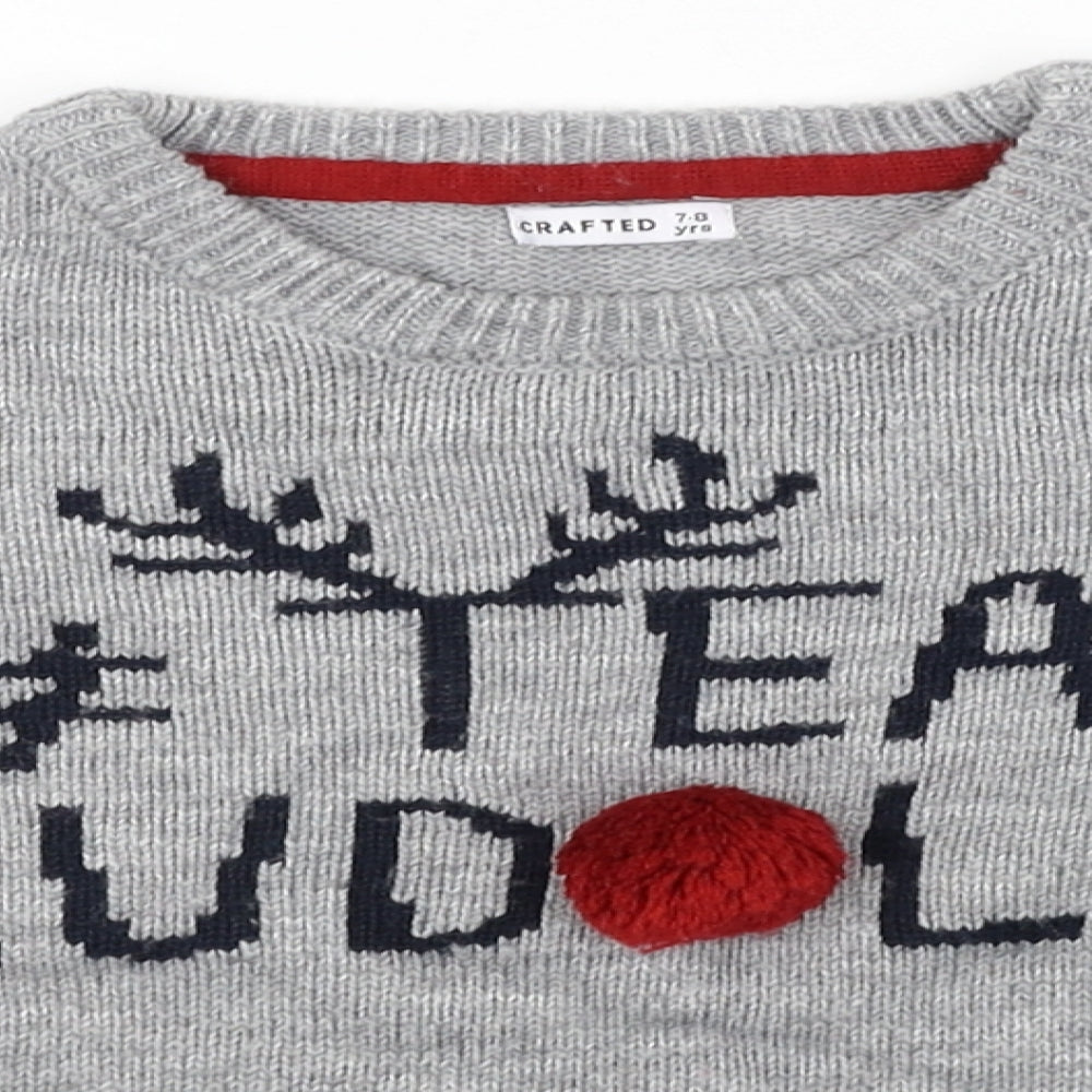 Crafted Boys Grey   Pullover Jumper Size 7-8 Years  - Christmas Jumper, pom pom