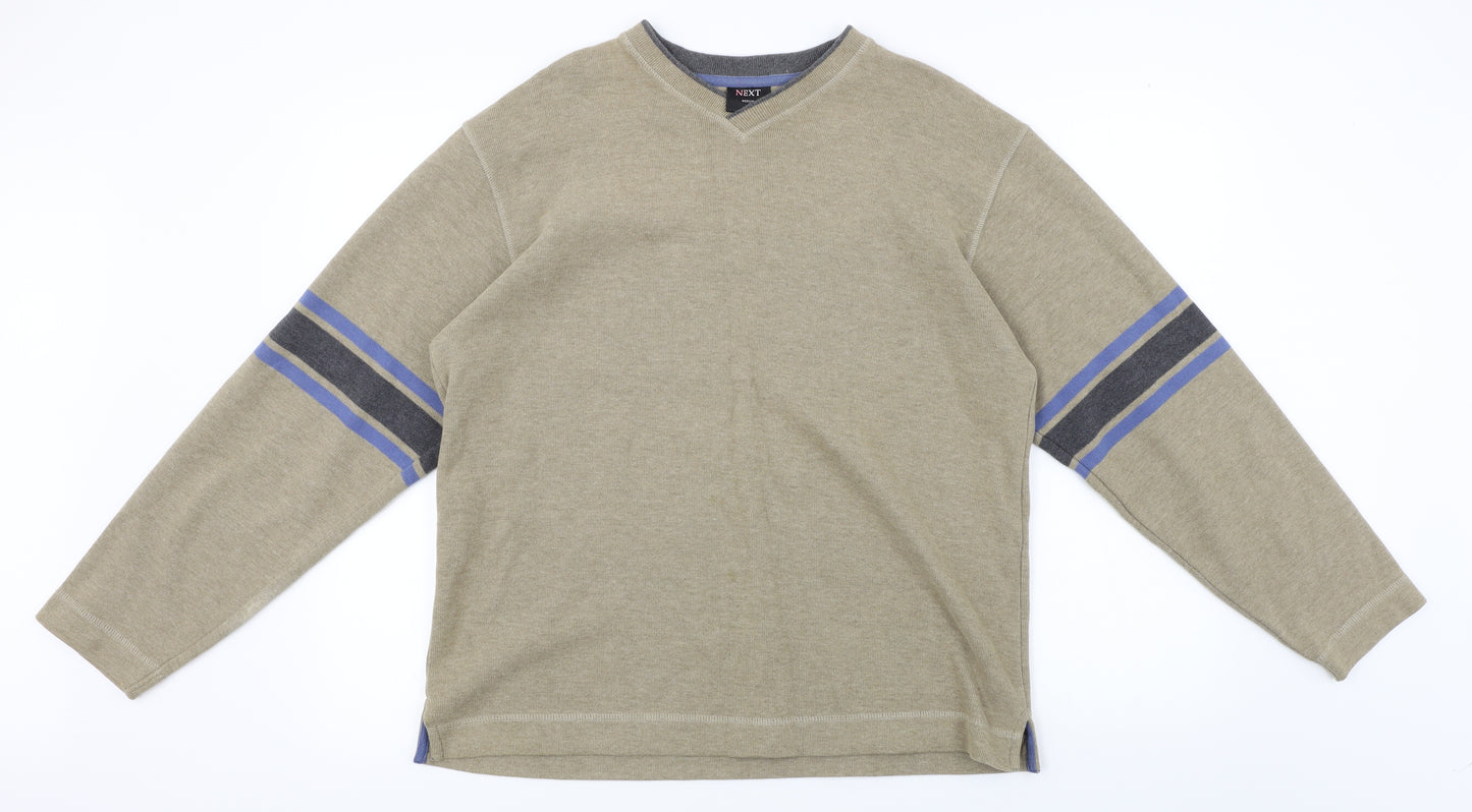 NEXT Mens Grey Striped  Pullover Jumper Size L