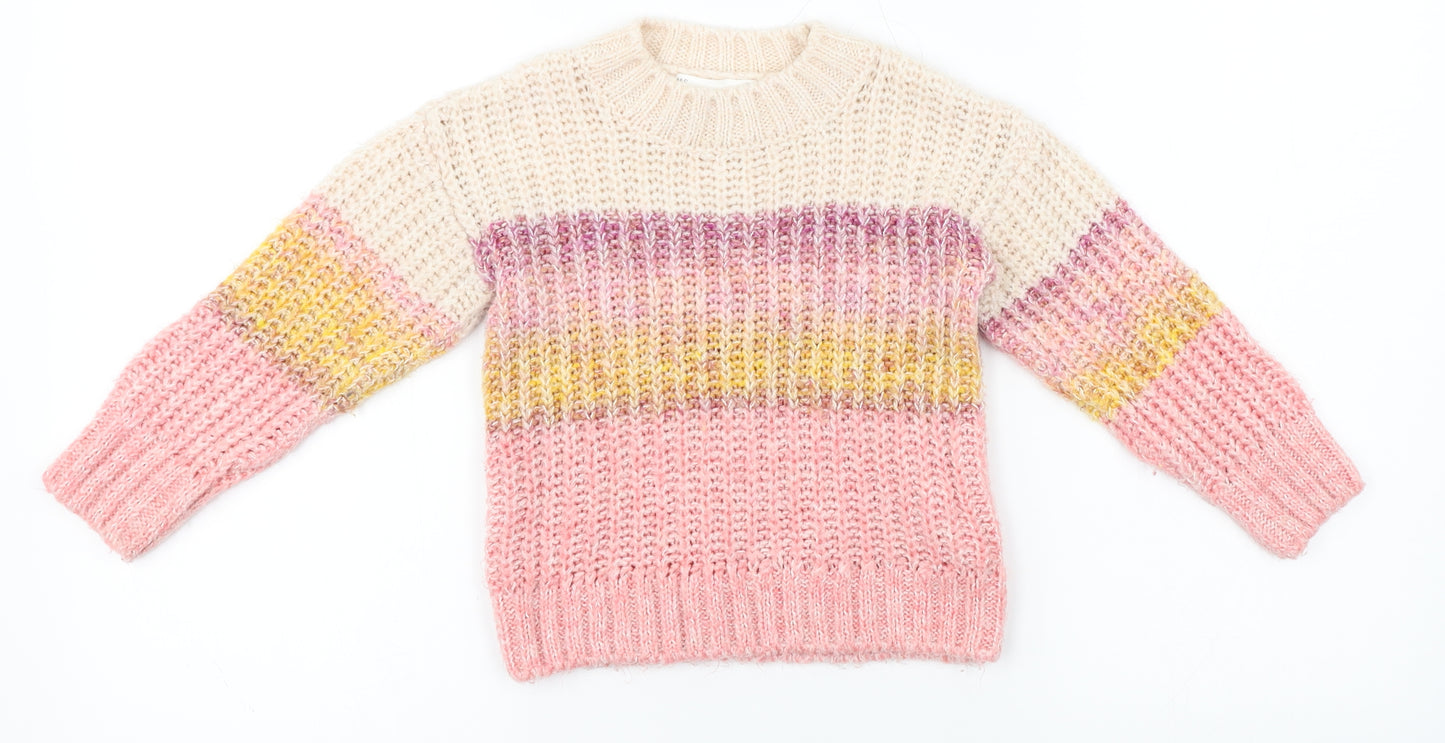 M&S Girls Beige Striped  Pullover Jumper Size 3-4 Years