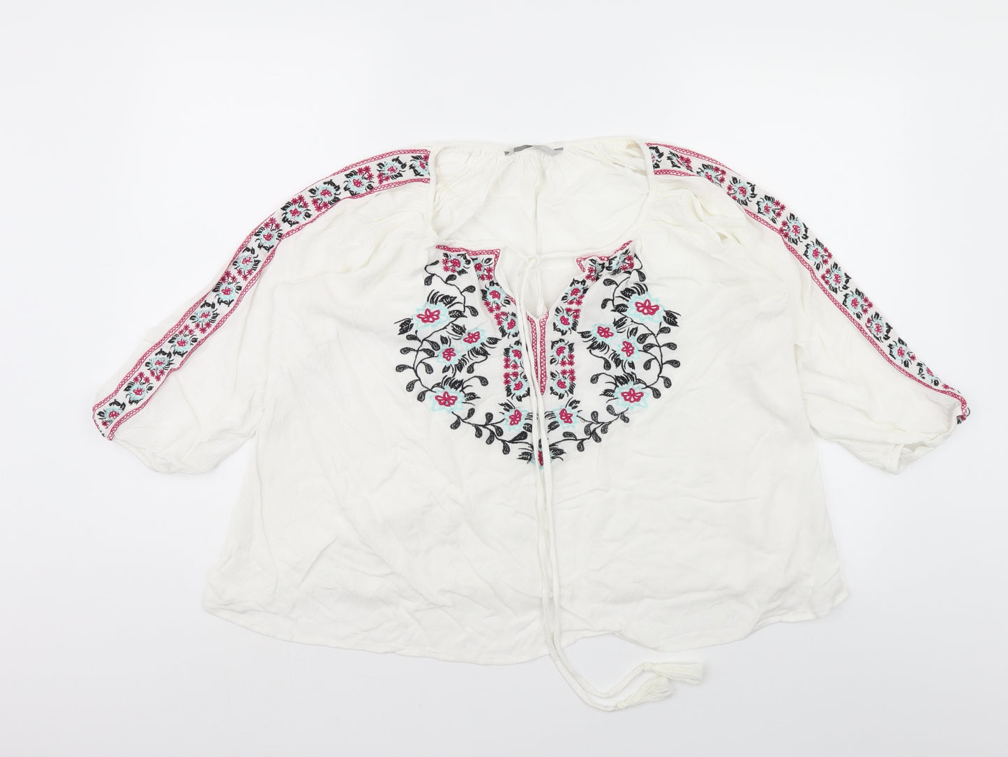 George Womens White Floral  Basic Blouse Size 14