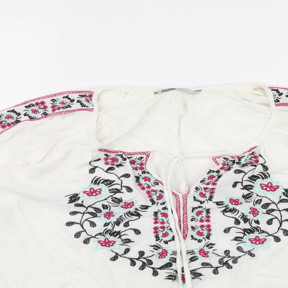 George Womens White Floral  Basic Blouse Size 14