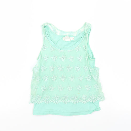 label of graded goods Girls Green Houndstooth  Cropped T-Shirt Size M