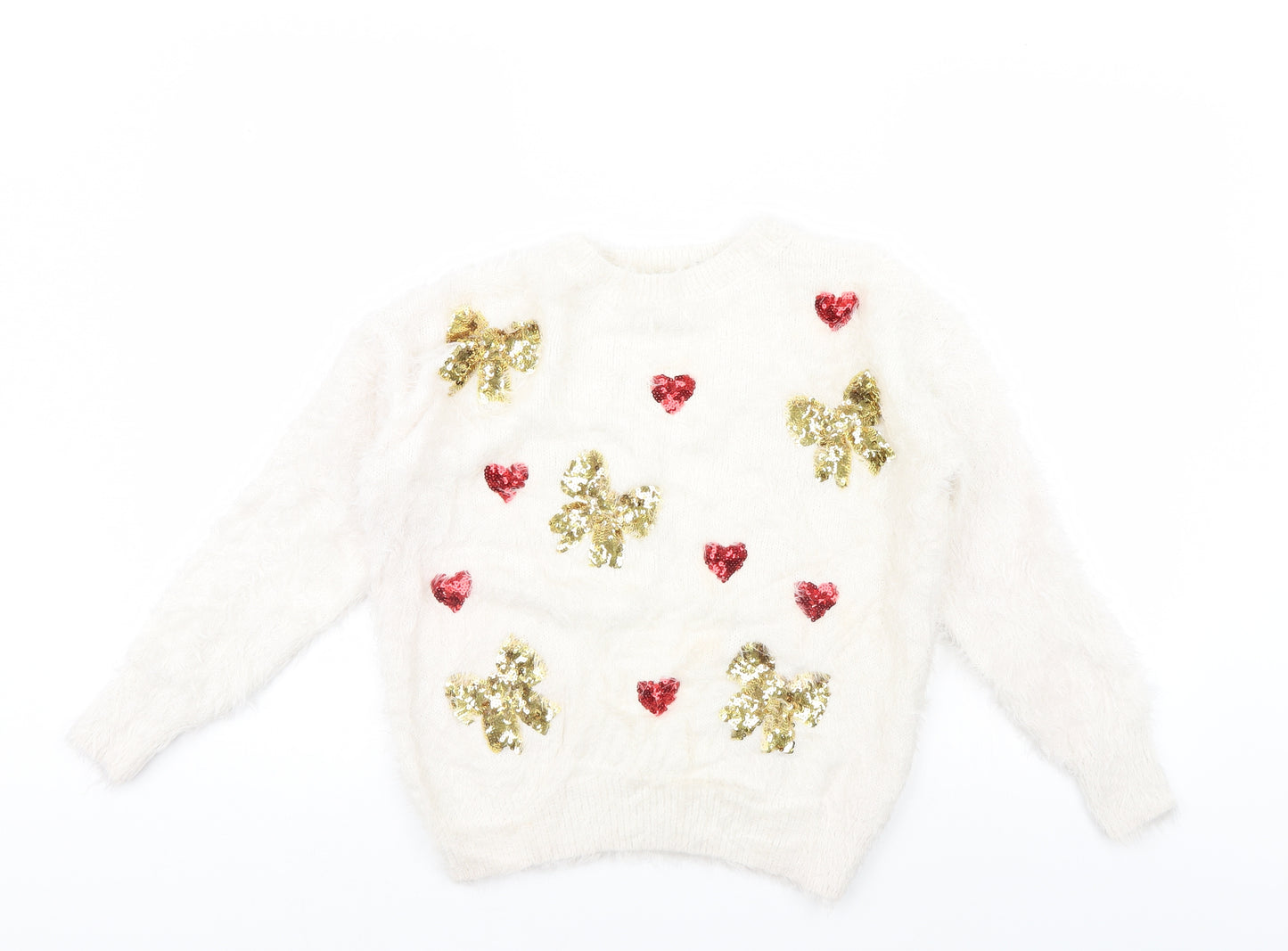 TU Womens White   Pullover Jumper Size 10  - Hearts and Bows