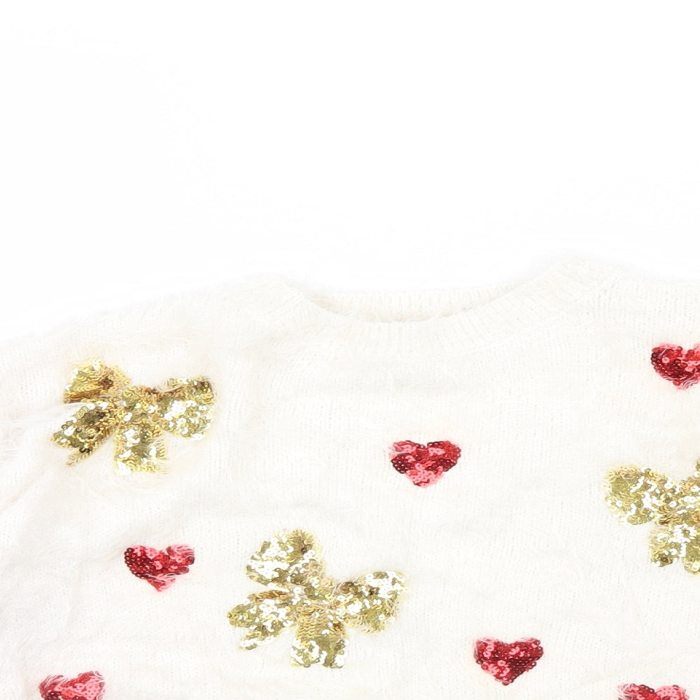 TU Womens White   Pullover Jumper Size 10  - Hearts and Bows
