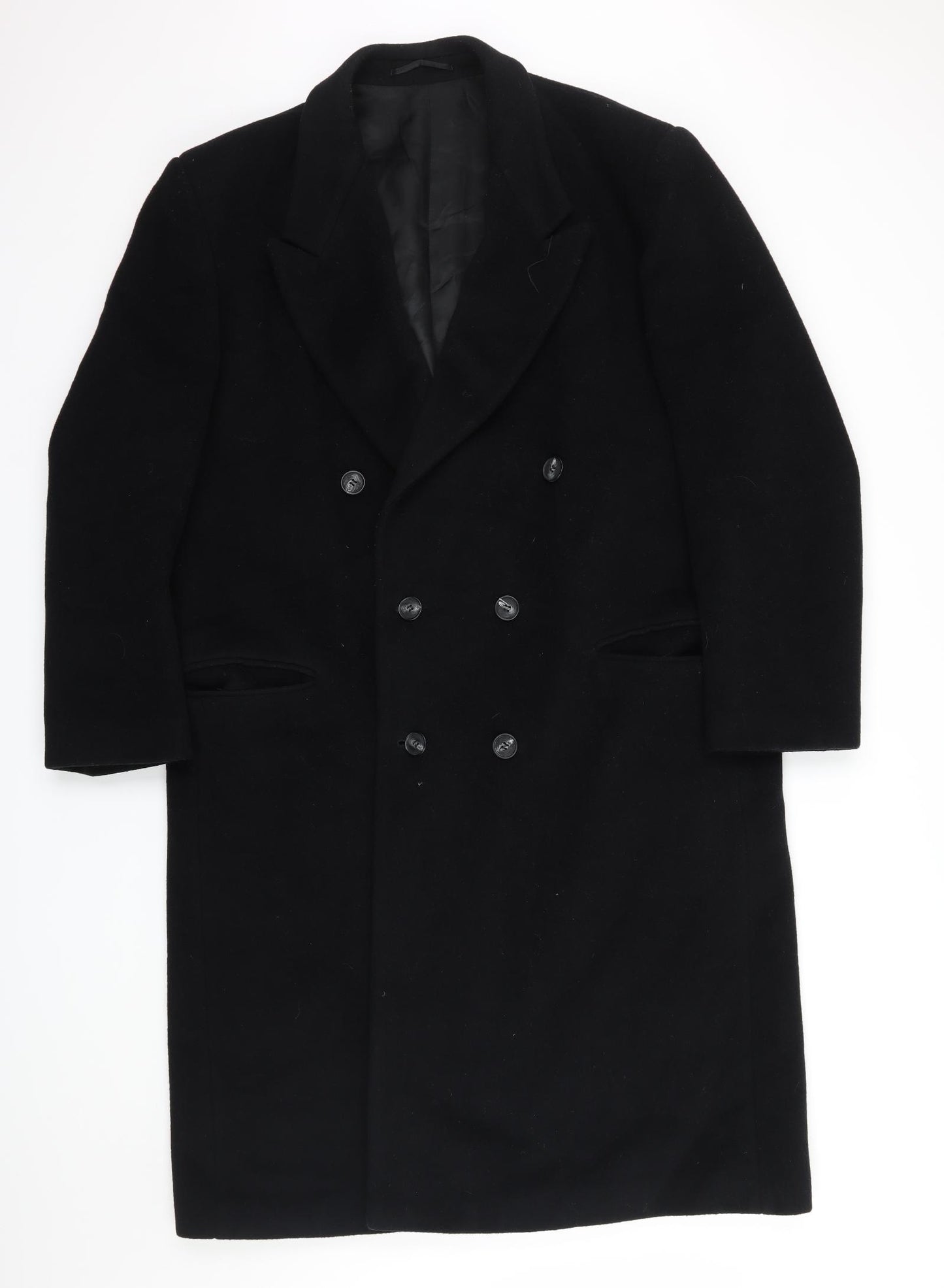 Button Hole Mens Black  Fleece Overcoat Coat Size L