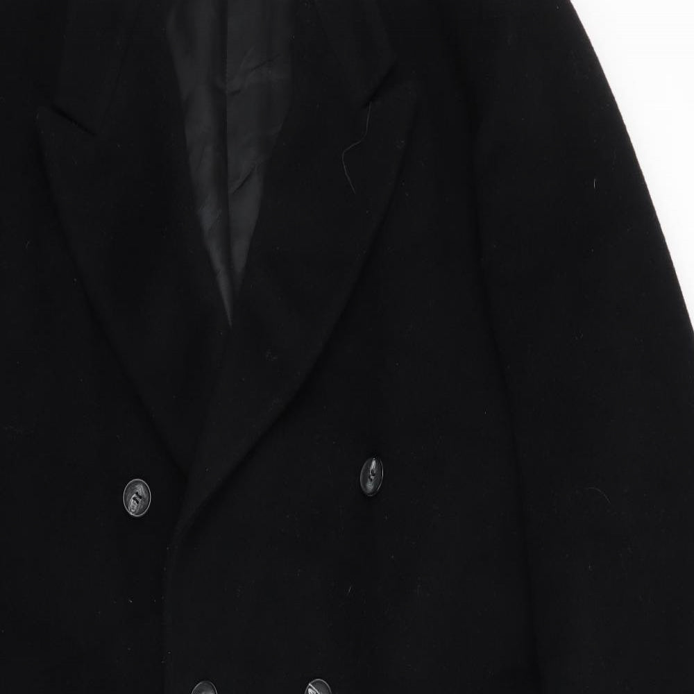 Button Hole Mens Black  Fleece Overcoat Coat Size L