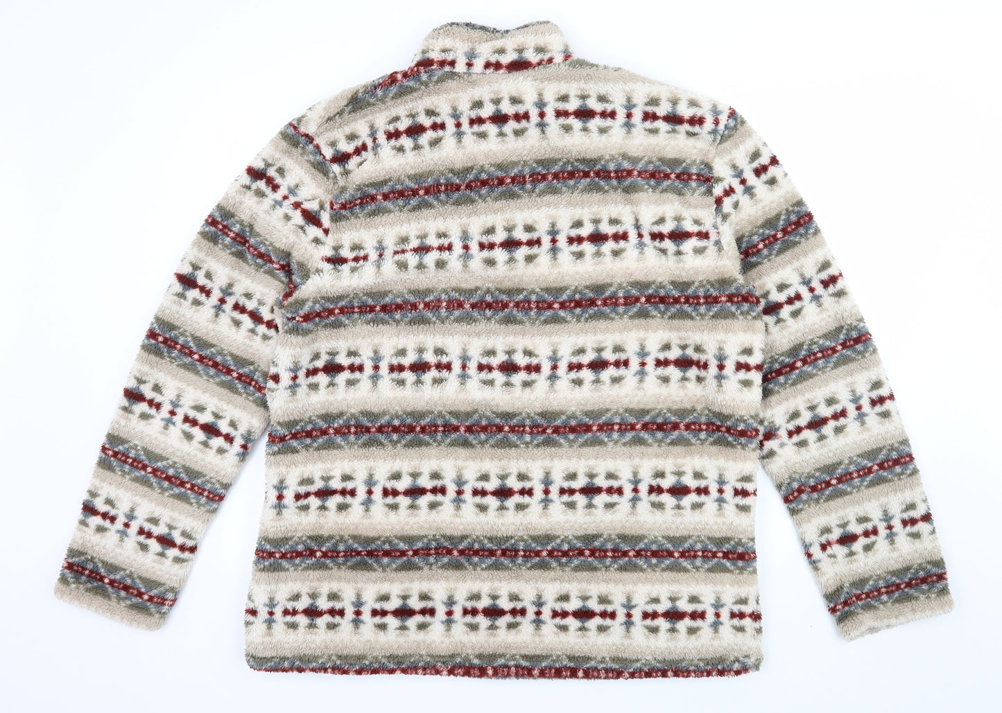 Cotton Mens Beige Fair Isle Fleece Pullover Sweatshirt Size L
