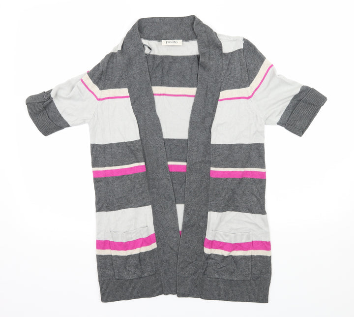 BHS Womens Grey Striped Knit Cardigan Jumper Size 10