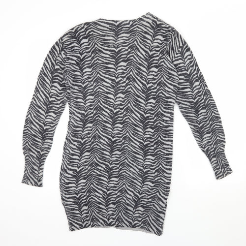 Initial Womens Grey Animal Print Knit Cardigan Jumper Size M