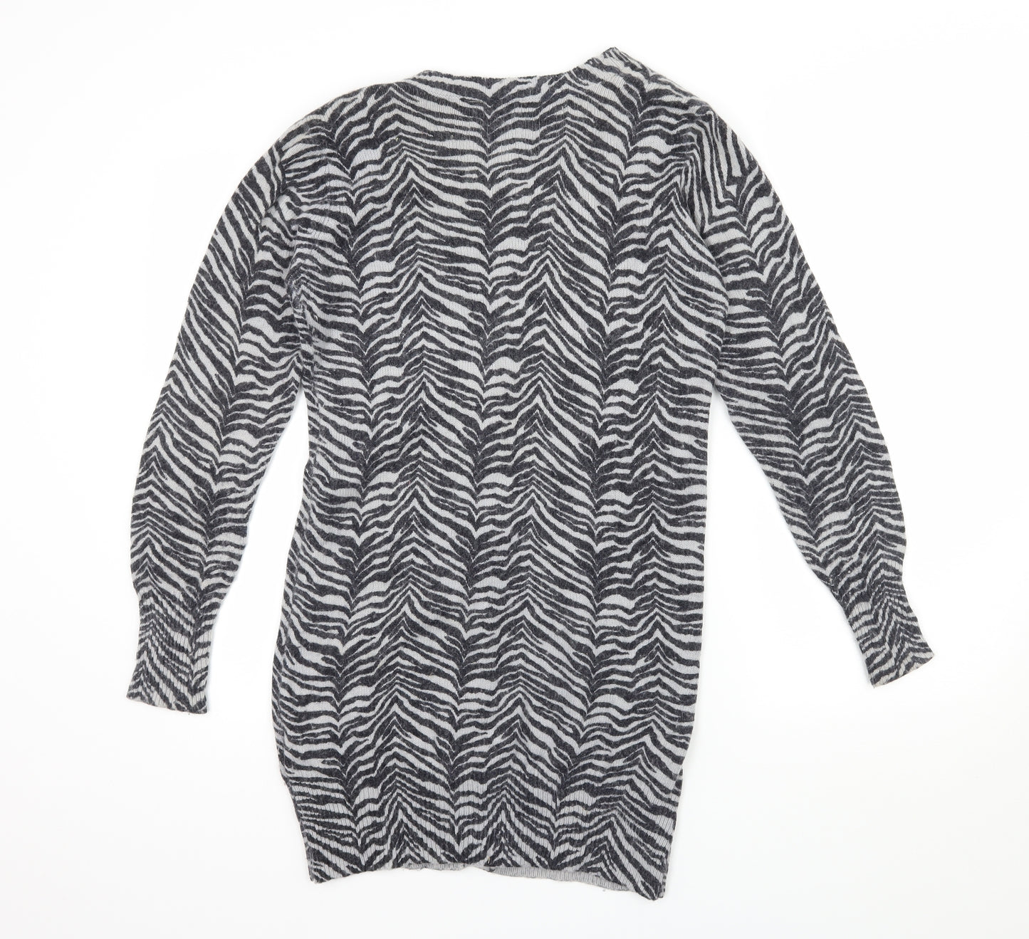 Initial Womens Grey Animal Print Knit Cardigan Jumper Size M