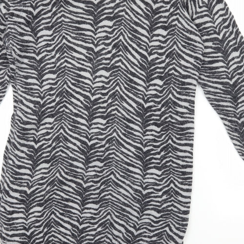 Initial Womens Grey Animal Print Knit Cardigan Jumper Size M