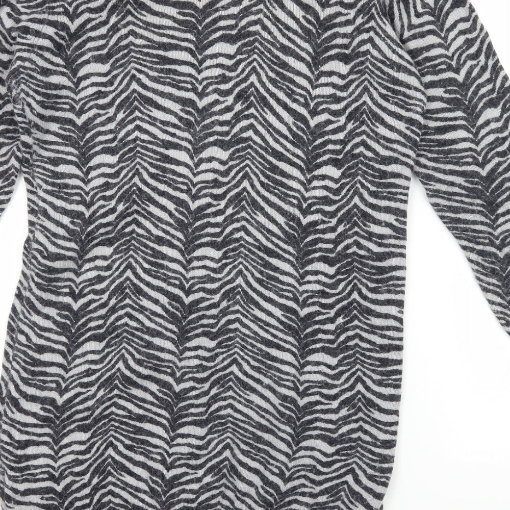 Initial Womens Grey Animal Print Knit Cardigan Jumper Size M