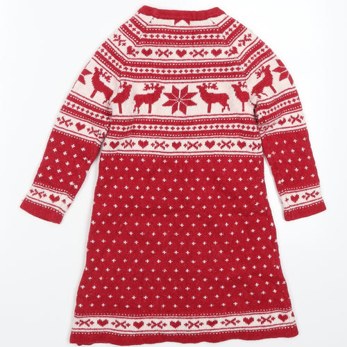 John Lewis Girls Red Fair Isle Knit Jumper Dress  Size 6 Years  - Christmas Prints