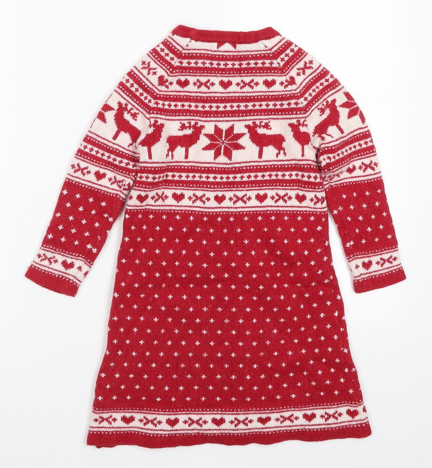 John Lewis Girls Red Fair Isle Knit Jumper Dress  Size 6 Years  - Christmas Prints