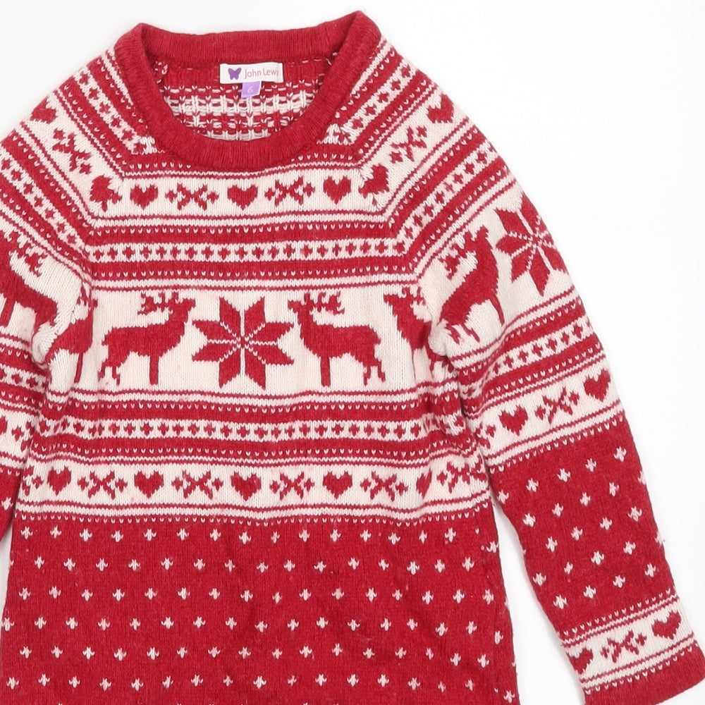 John Lewis Girls Red Fair Isle Knit Jumper Dress  Size 6 Years  - Christmas Prints