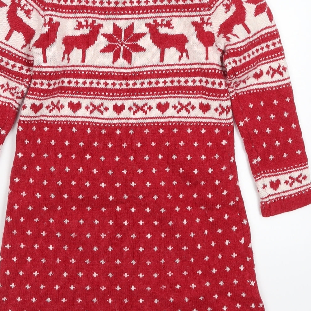 John Lewis Girls Red Fair Isle Knit Jumper Dress  Size 6 Years  - Christmas Prints