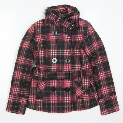 Zoe Womens Pink Check  Pea Coat Coat Size 12