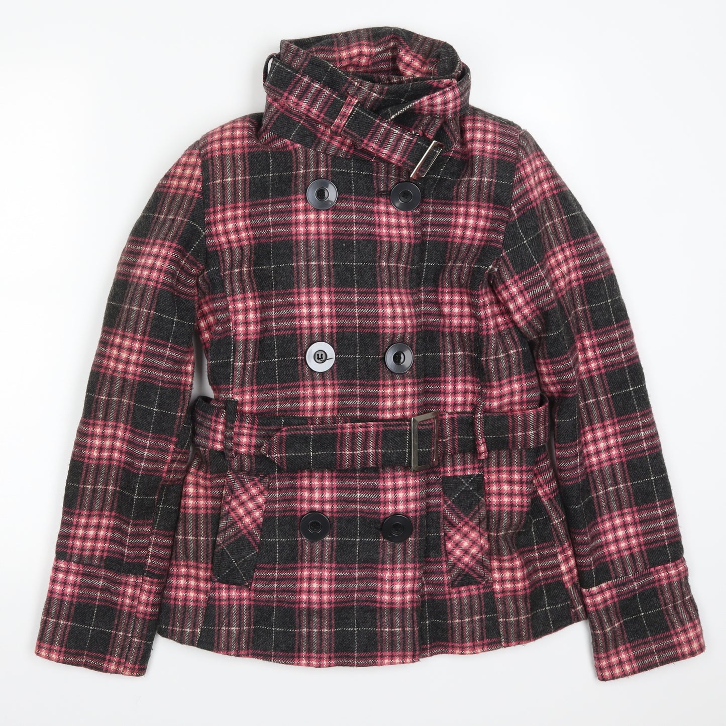 Zoe Womens Pink Check  Pea Coat Coat Size 12