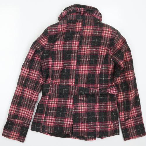 Zoe Womens Pink Check  Pea Coat Coat Size 12