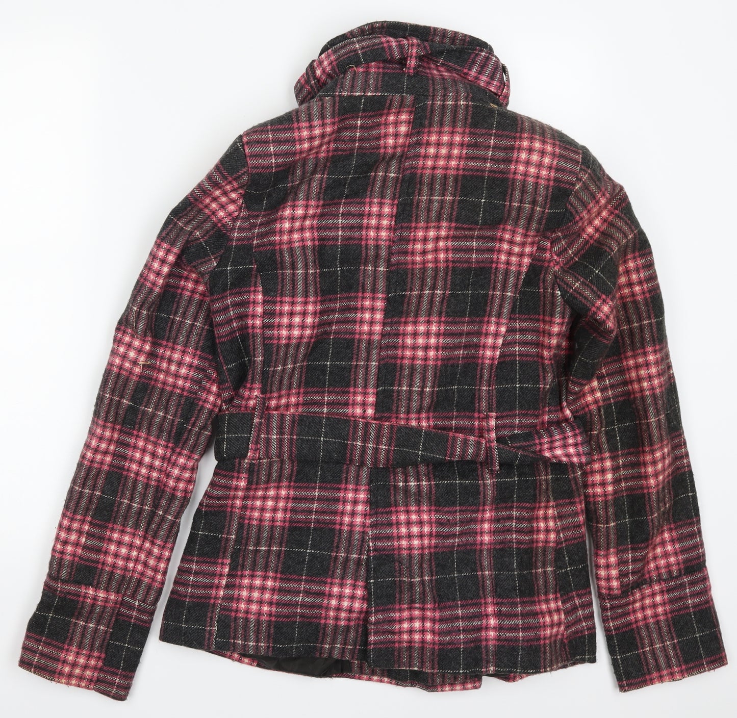 Zoe Womens Pink Check  Pea Coat Coat Size 12