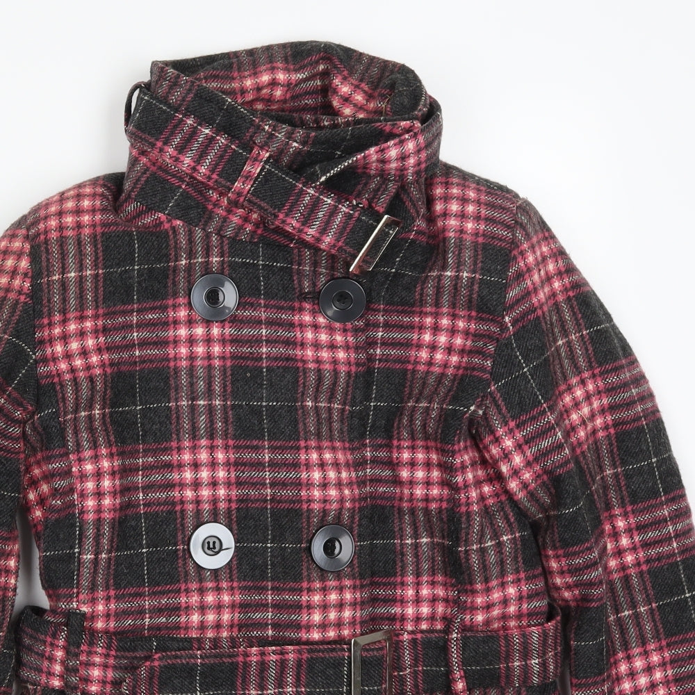 Zoe Womens Pink Check  Pea Coat Coat Size 12