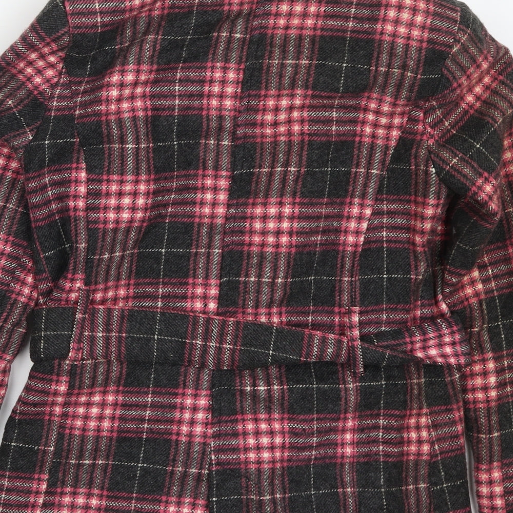 Zoe Womens Pink Check  Pea Coat Coat Size 12