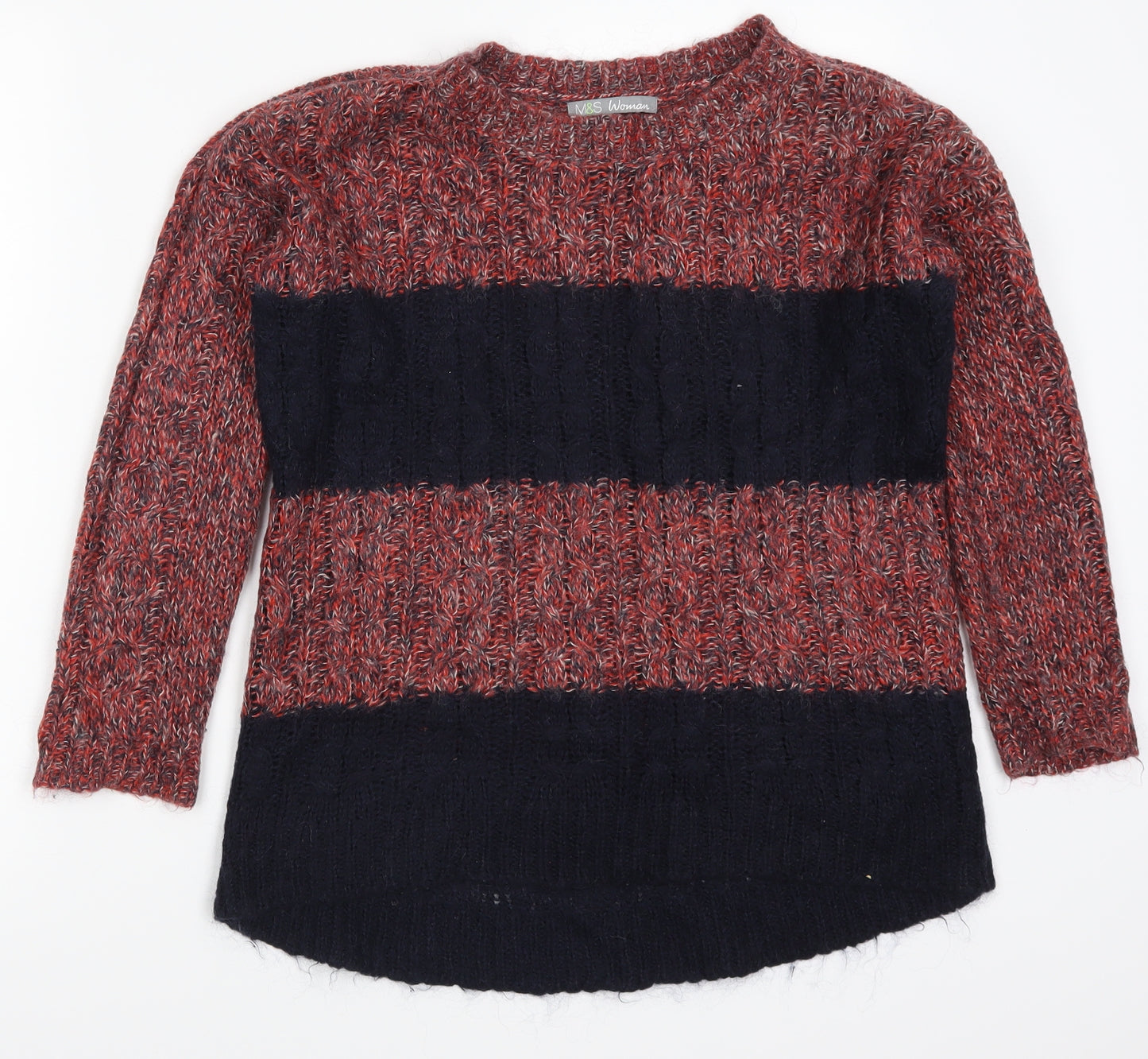 Marks and Spencer Womens Red Striped  Pullover Jumper Size 8