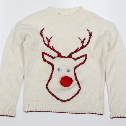 Primark Womens White   Pullover Jumper Size 6  - Rudolph