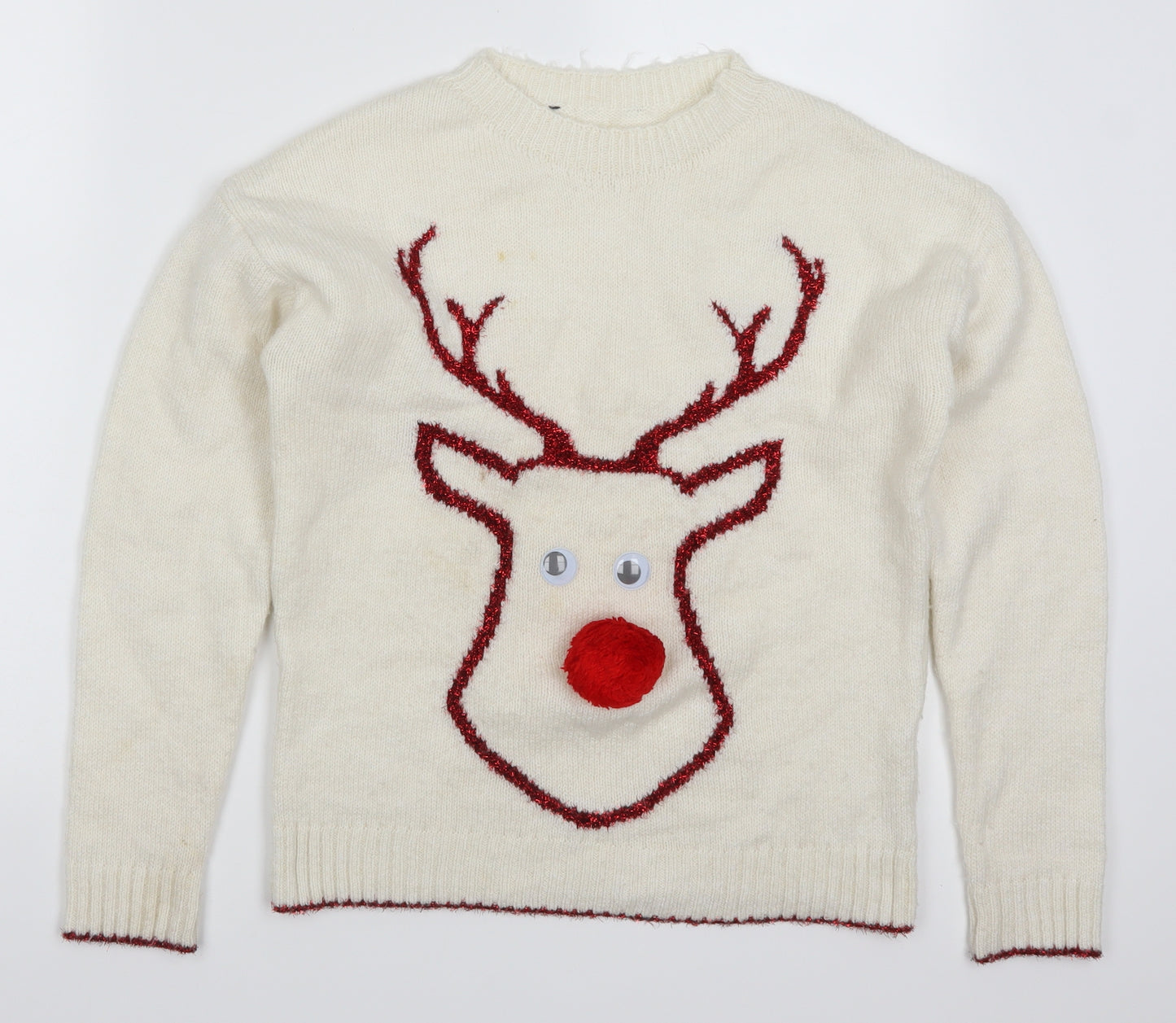 Primark Womens White   Pullover Jumper Size 6  - Rudolph