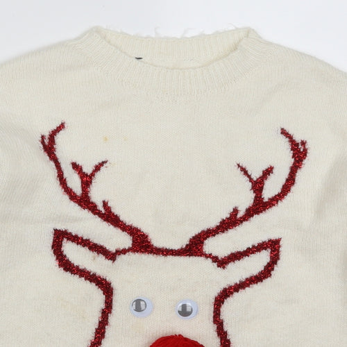 Primark Womens White   Pullover Jumper Size 6  - Rudolph