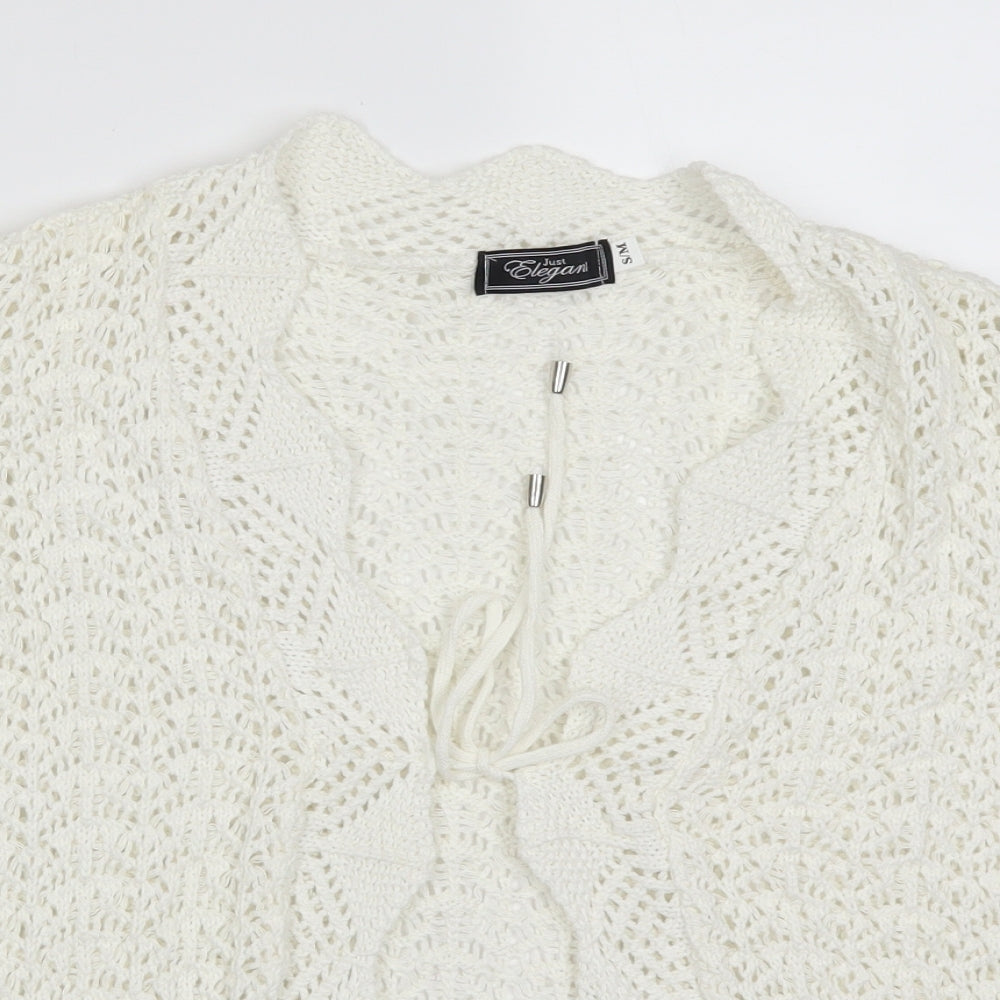 Just Elegance Womens White  Knit Cardigan Jumper Size S