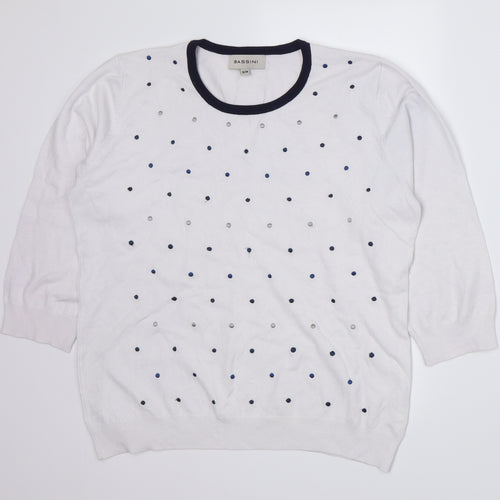 BASSINI Womens White Polka Dot  Pullover Jumper Size S
