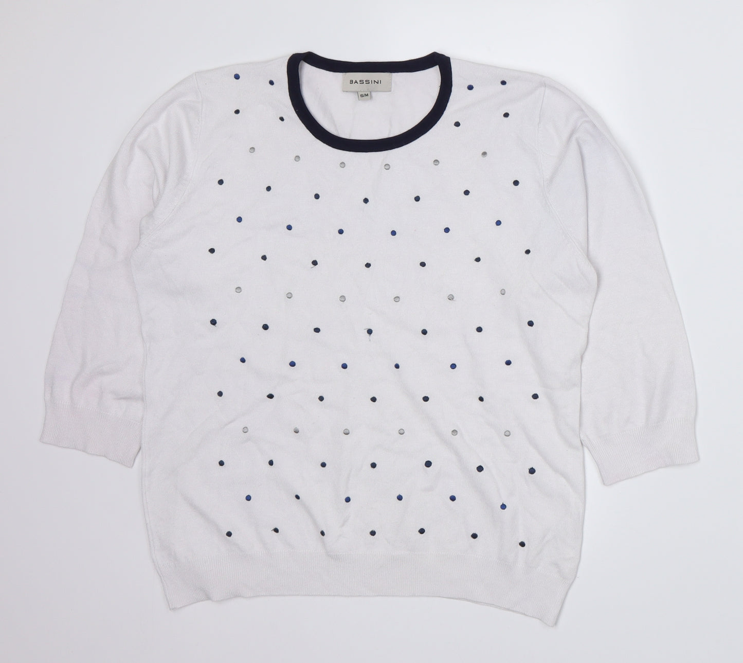 BASSINI Womens White Polka Dot  Pullover Jumper Size S