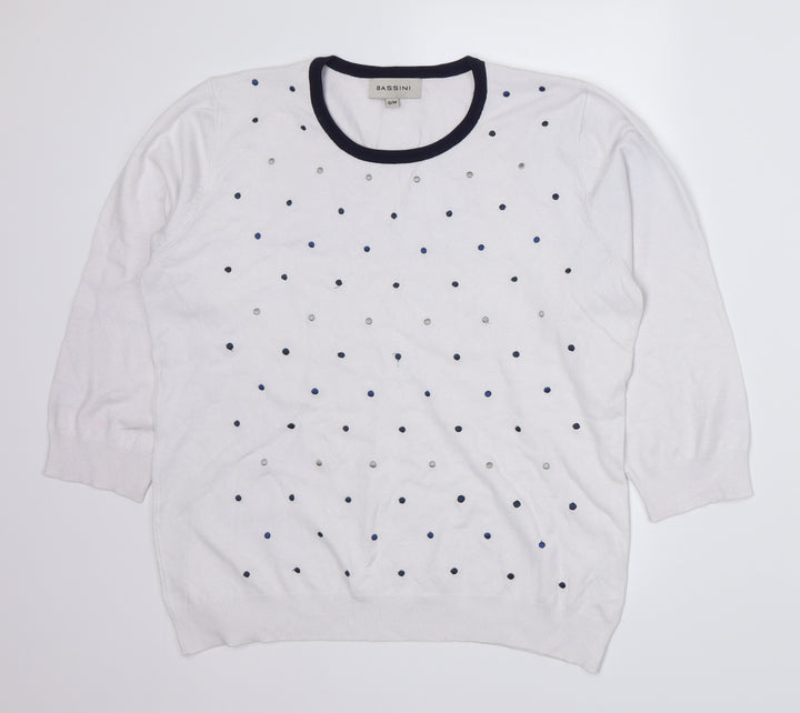 BASSINI Womens White Polka Dot  Pullover Jumper Size S