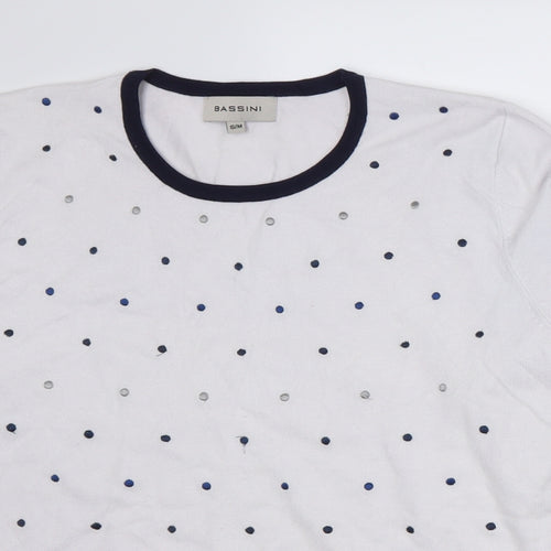 BASSINI Womens White Polka Dot  Pullover Jumper Size S